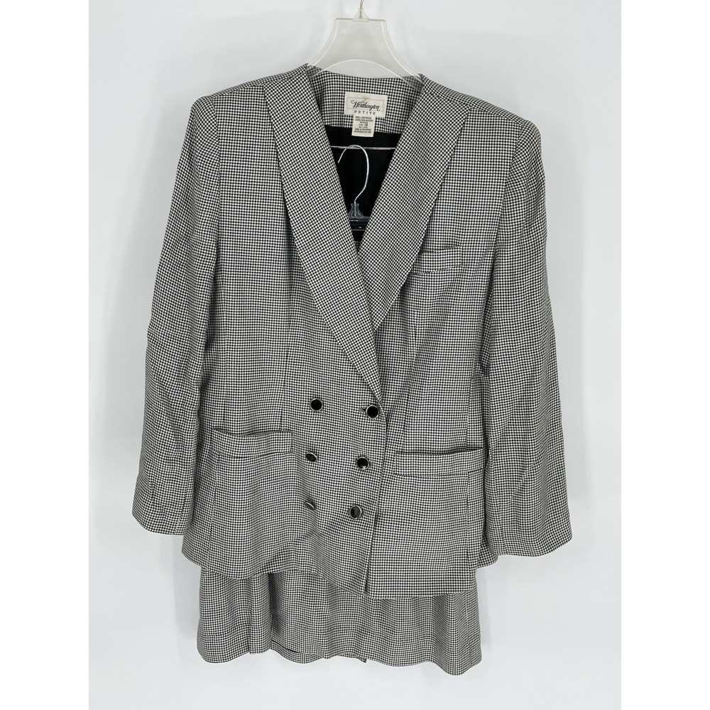 Worthington Womans Petite 14 Skirt Suit Hounds Tooth Lined Double Breasted